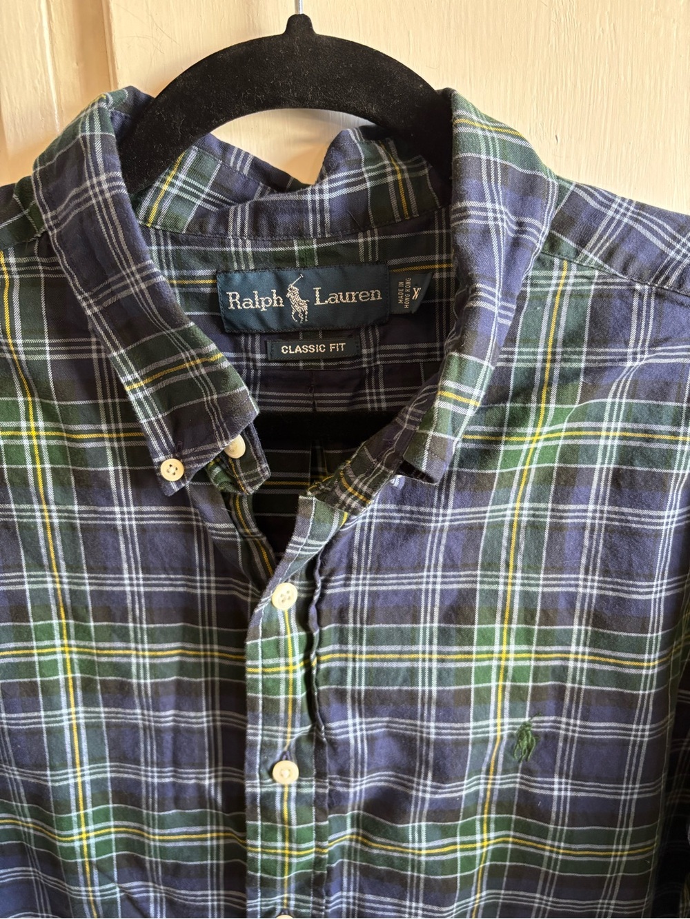Ralph Lauren Navy, Green & Yellow Plaid Button-Down Shirt